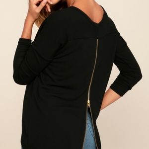 ZIP TO MY LOU BLACK SWEATER TOP